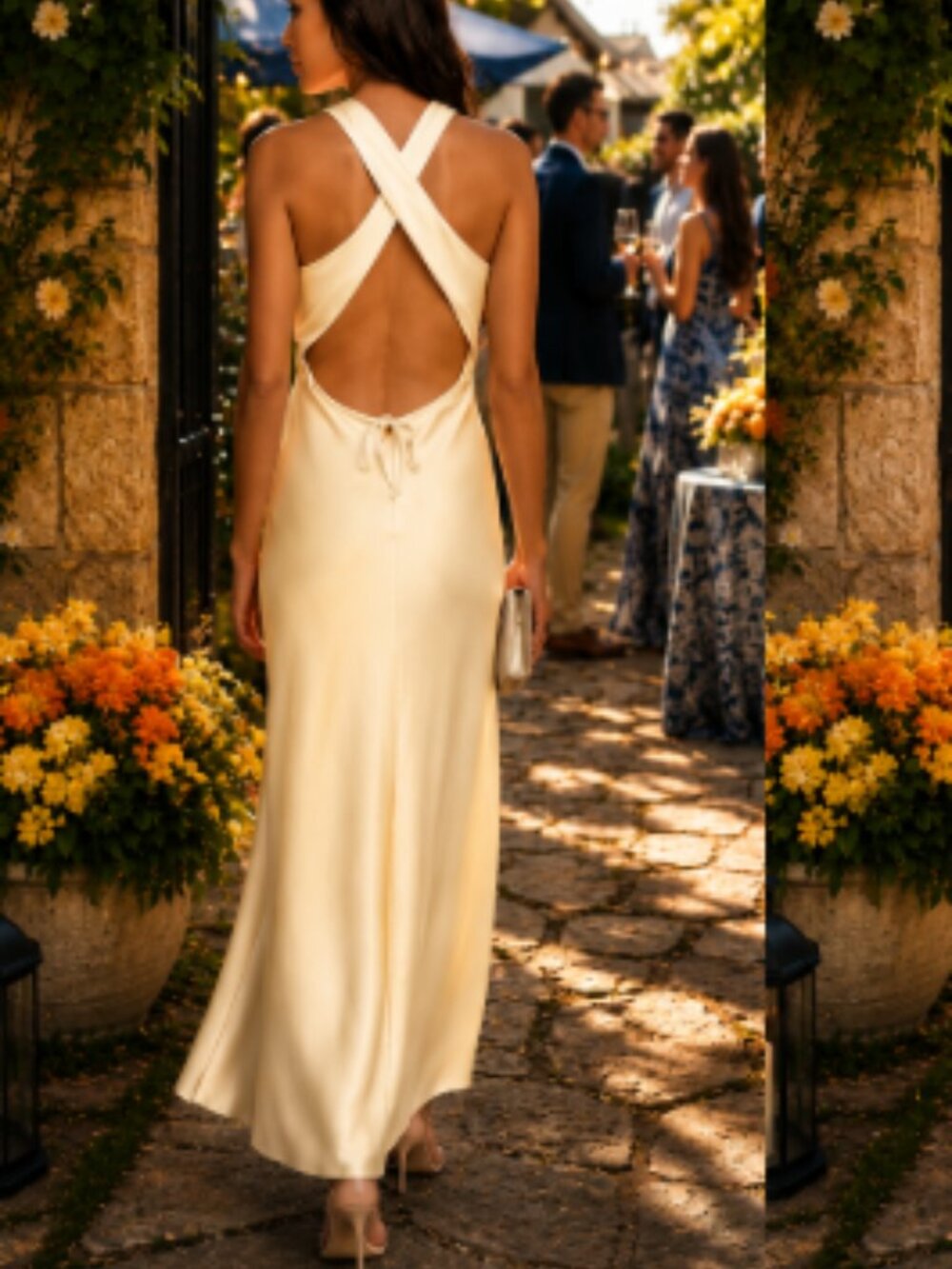 House Of Harlow 1960 Satin Slip Maxi Dress in Butter 3M4 268